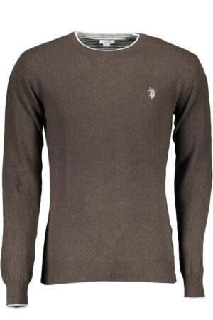 Pleten pulover U.S. Polo Assn. za moške – rjav – sprednji pogled