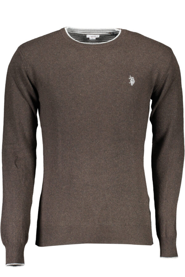 Pleten pulover U.S. Polo Assn. za moške – rjav – sprednji pogled